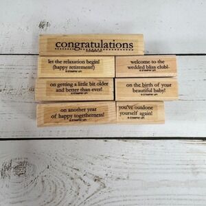 Stampin Up Congrats Set of 7 Wood Mounted Rubber Stamps Baby Wedding Birthday